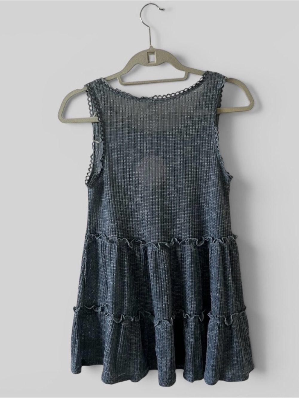 NWT Umgee Ruffle Tiered Babydoll Knit Tunic Tank Top Blue Grey Medium - Picture 10 of 15